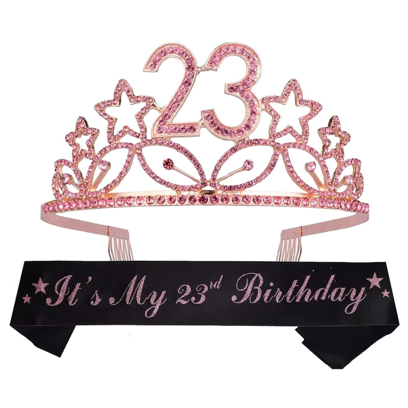 23rd Birthday Sash and Tiara for Women - Fabulous Set: Glitter Sash + Stars