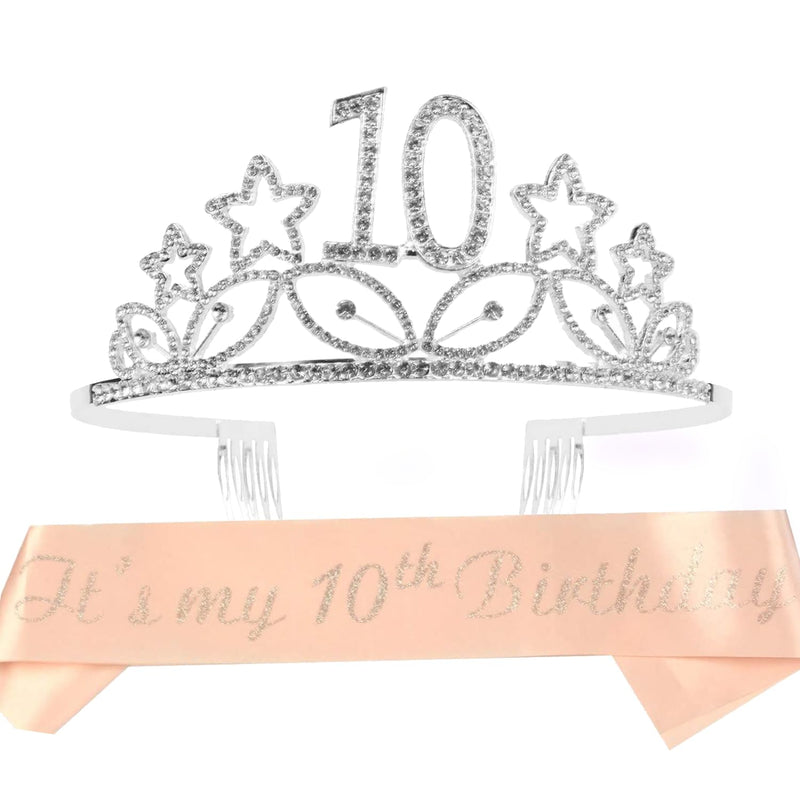 Girls 10th Birthday Sash and Tiara - Fabulous Glitter Sash + Stars