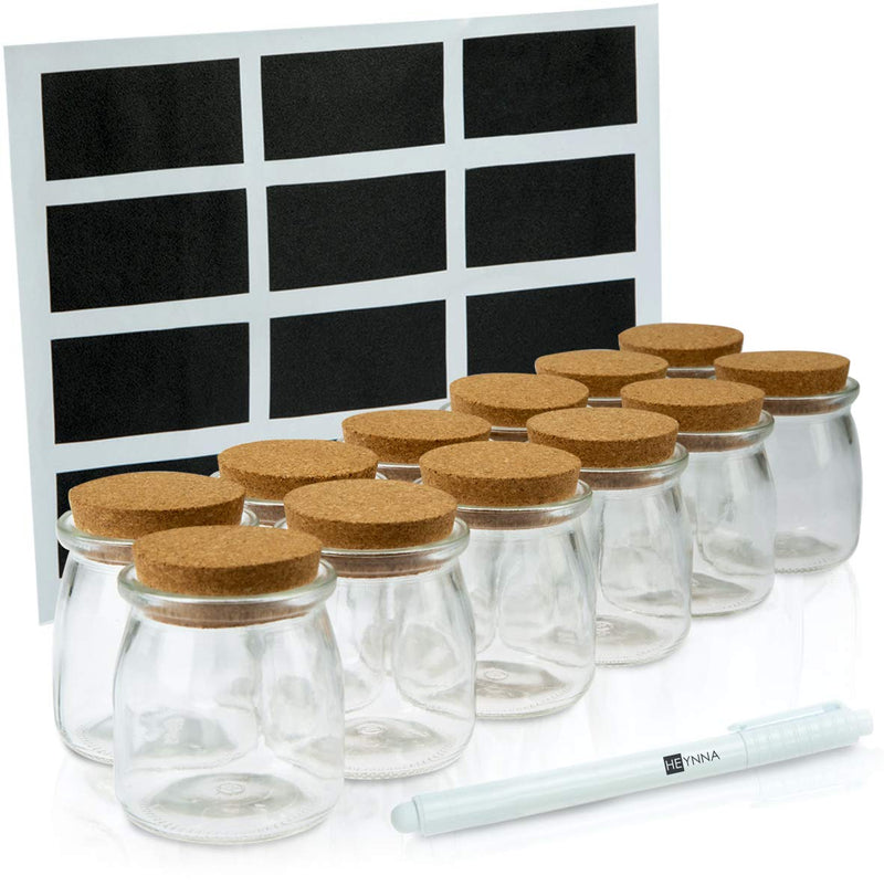 Spice jars set / 12 spice jars 150 ml with cork closure board labels