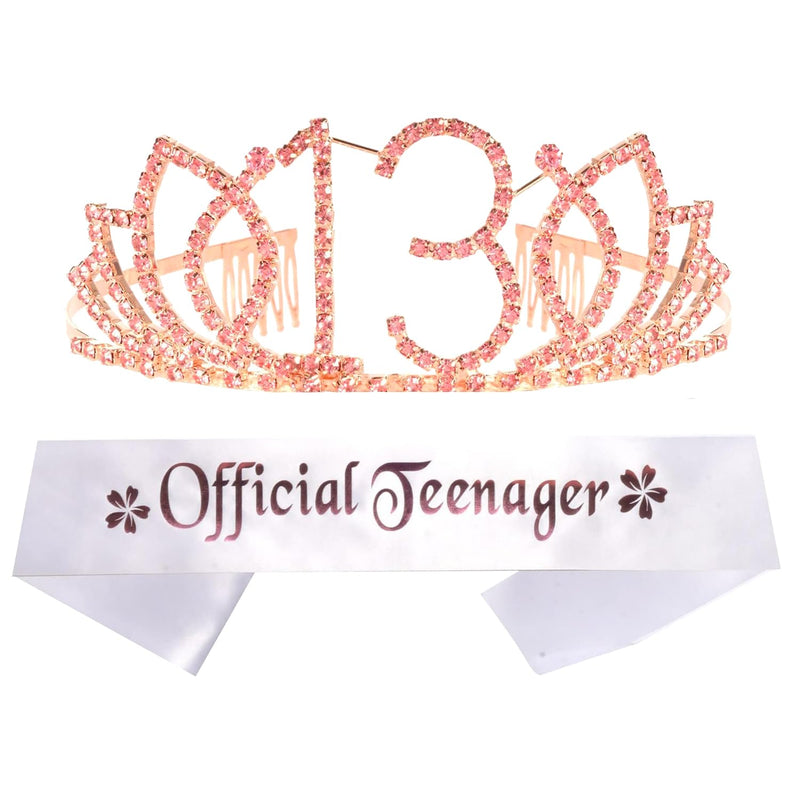 Girls 13th Birthday Sash and Tiara - Fabulous Set: Glitter Sash + Blooming