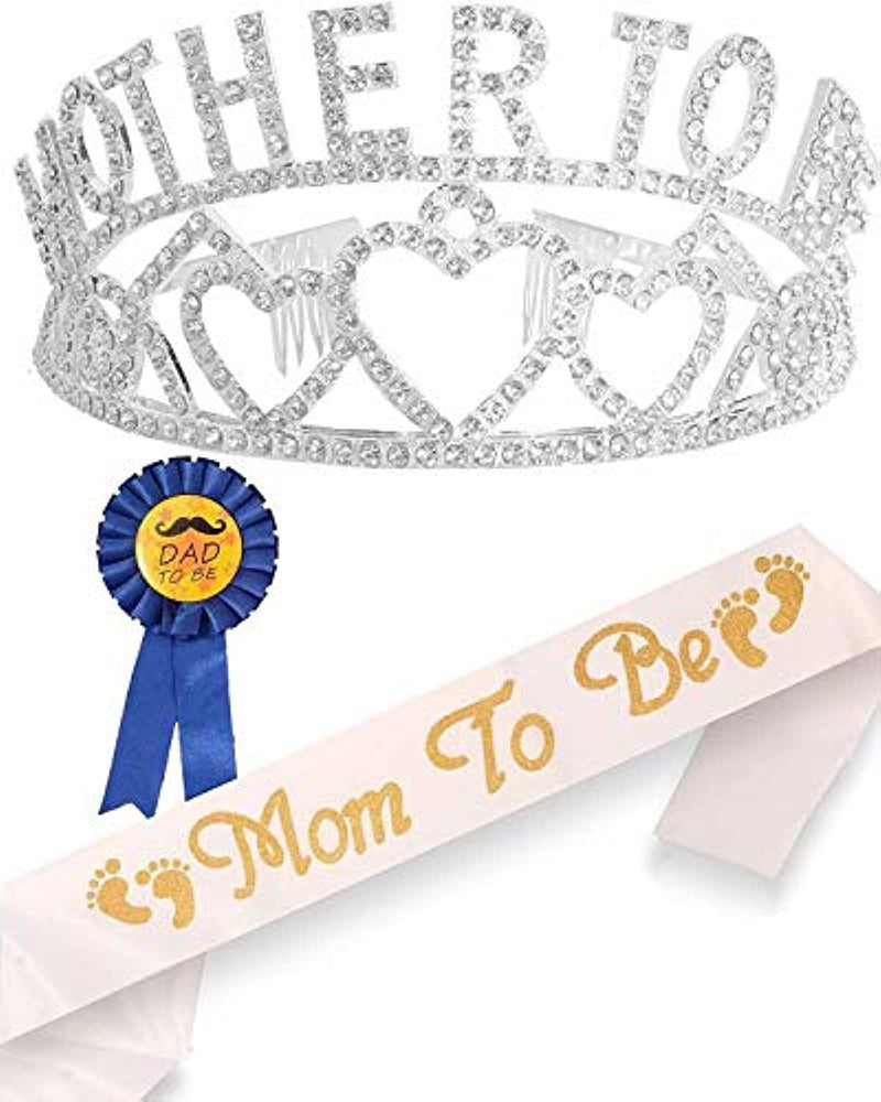 Baby Shower Decorations for Expecting Mom and Dad, Silver Metal Tiara + White