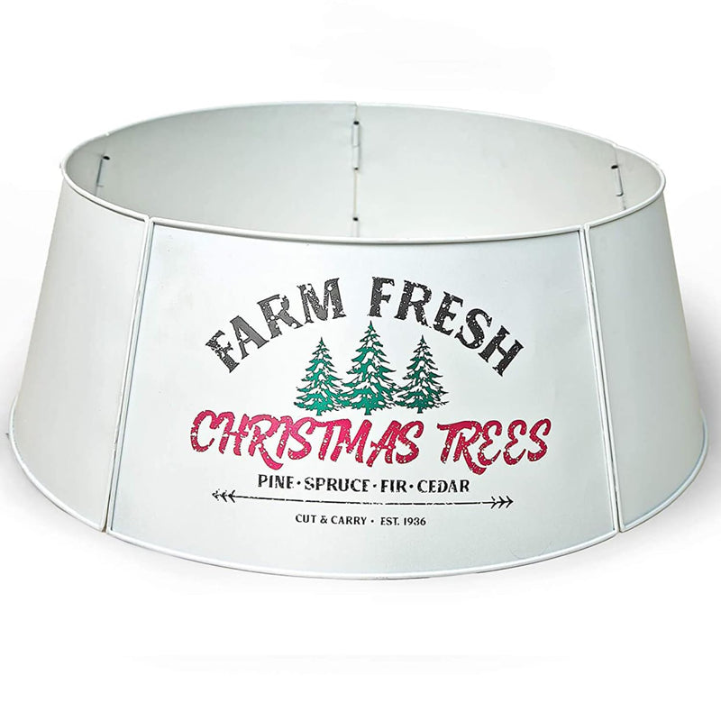 Galvanized Christmas Tree Collar - Adjustable Metal Ring Skirt Christmas Tree