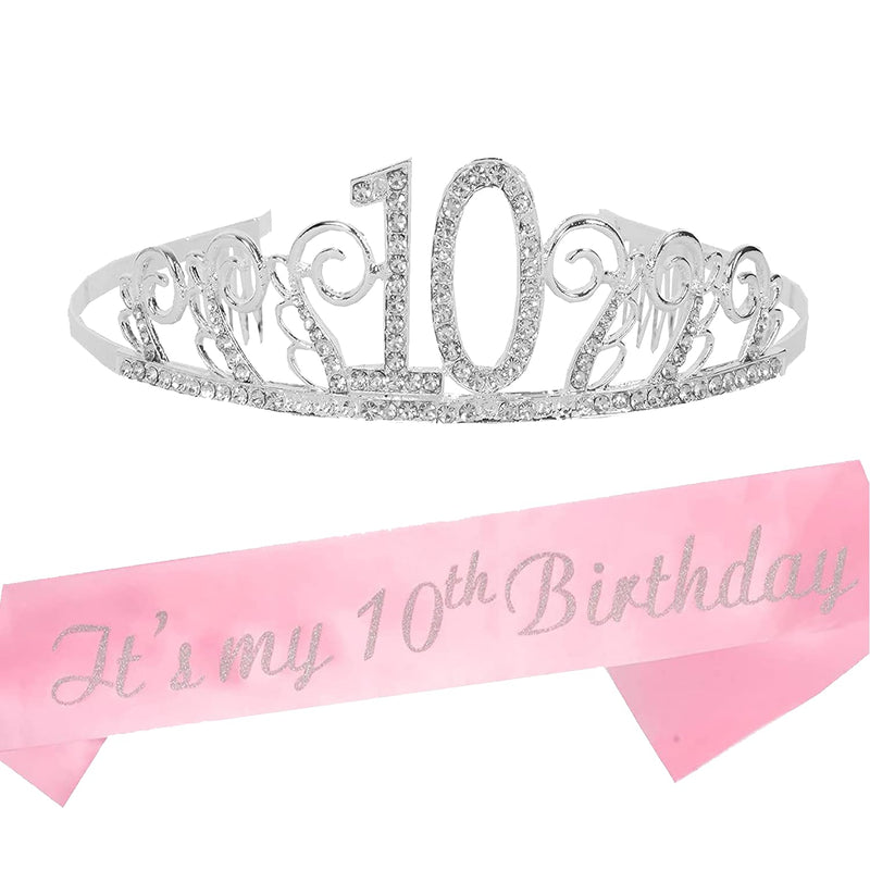 Girls 10th Birthday Sash and Tiara - Fabulous Glitter Sash + Waves