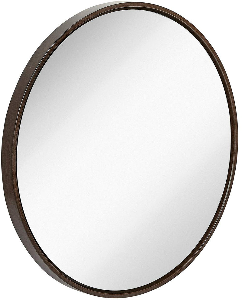 32 inch round wall mirror with wenge frame, large wooden mirror