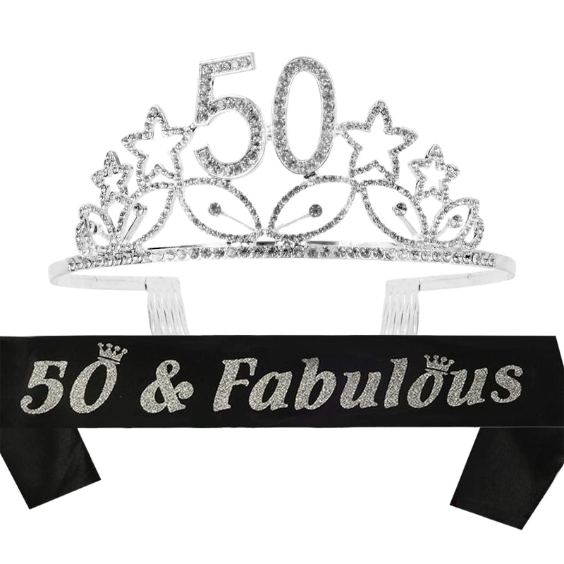 50th birthday gifts for women, 50th birthday tiara and sash, happy 50th birthday