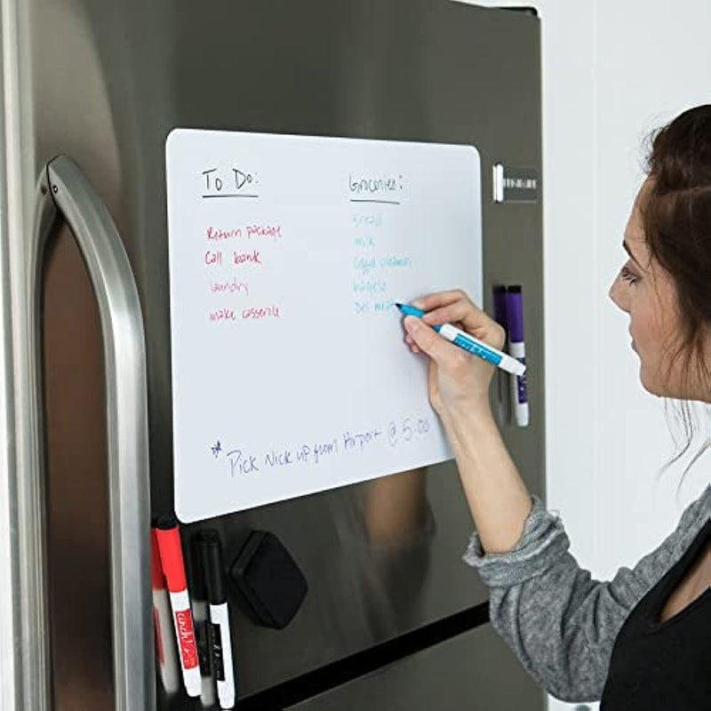 17x11 Stain Resistant Fridge Whiteboard with 4 Markers and Eraser - Magnetic Dry