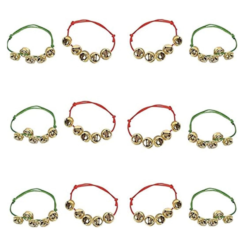 Large Jingle Bell Bracelets for Kids Adjustable Bracelets in Red and Green