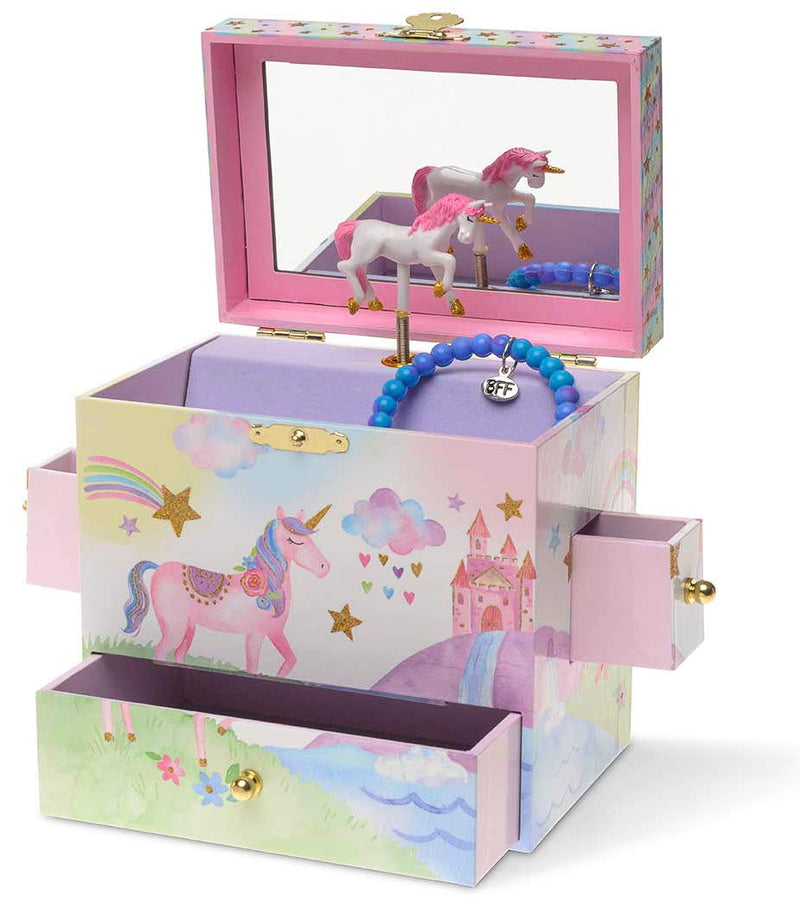 Musical Jewelry Box with 3 Drawers, Rainbow Unicorn Design, The Beautiful Dreamer