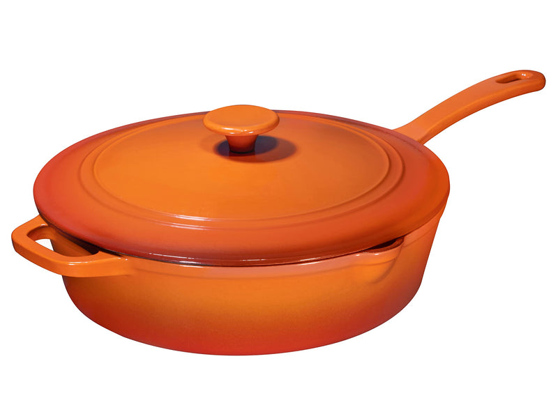 5qt pumpkin spice enameled cast iron pans with lid and handle, non-stick coating