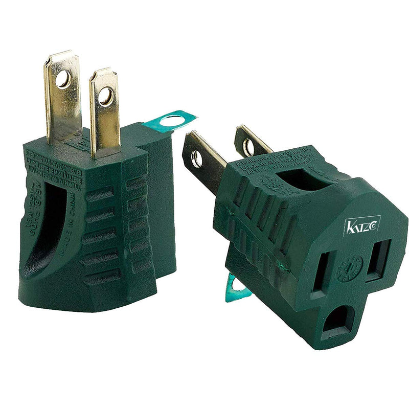 3 Pin to 2 Pin Grounding Adapter Plug - 2 Piece for Wall Sockets -