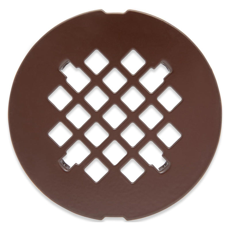 Shower drain cover, brass construction, 4-1/4 inch outside diameter