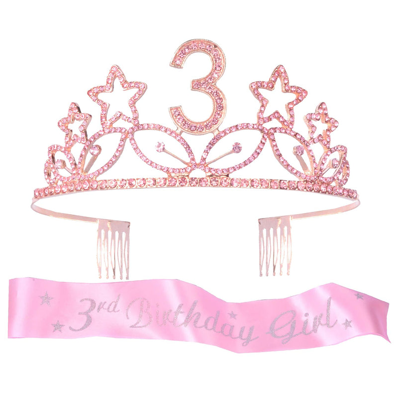 Girls 3rd Birthday Sash and Tiara - Fabulous Glitter Sash + Stars