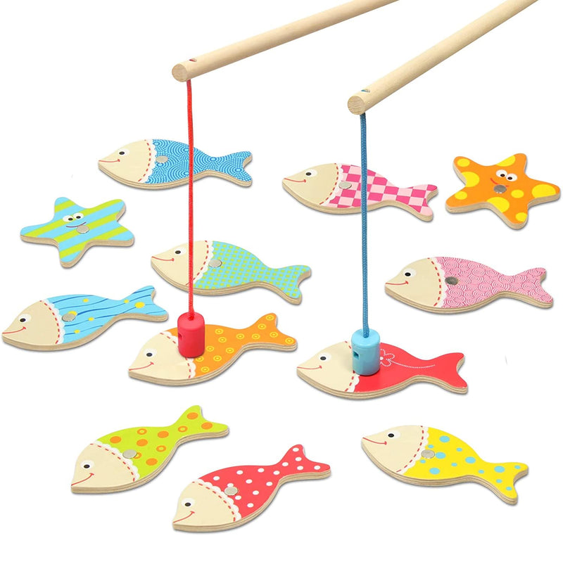 Magnetic fishing game for kids and toddlers, easy to play wooden fishing toy