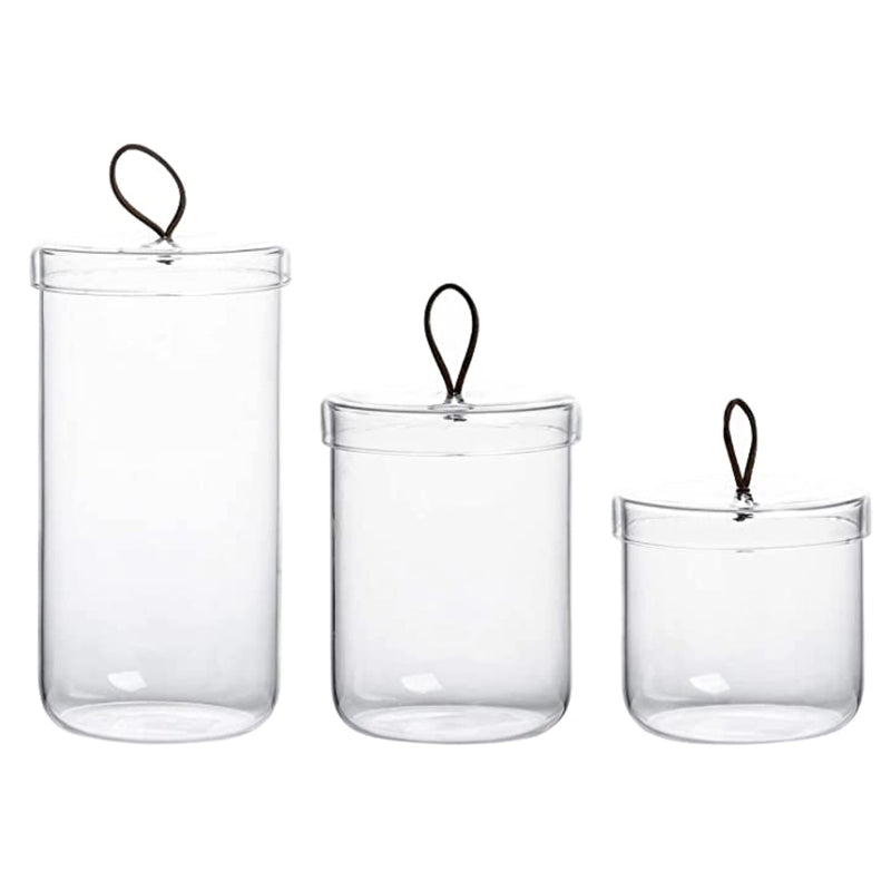 Glass Apothecary Jars for Cotton with Handle, Apothecary Jars for the Bathroom, Set of 3