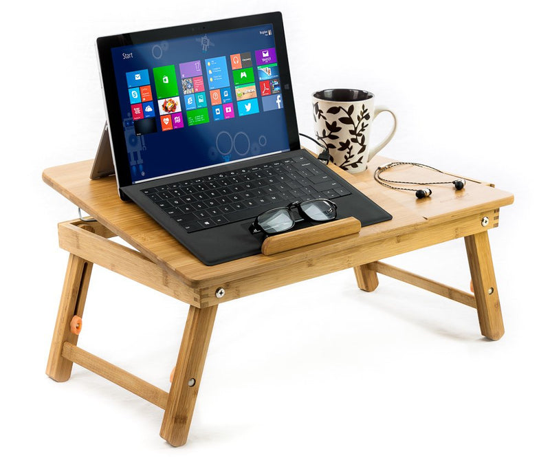 Natural bamboo stand for tablets and laptops up to 15 inches, cooling stand for desks