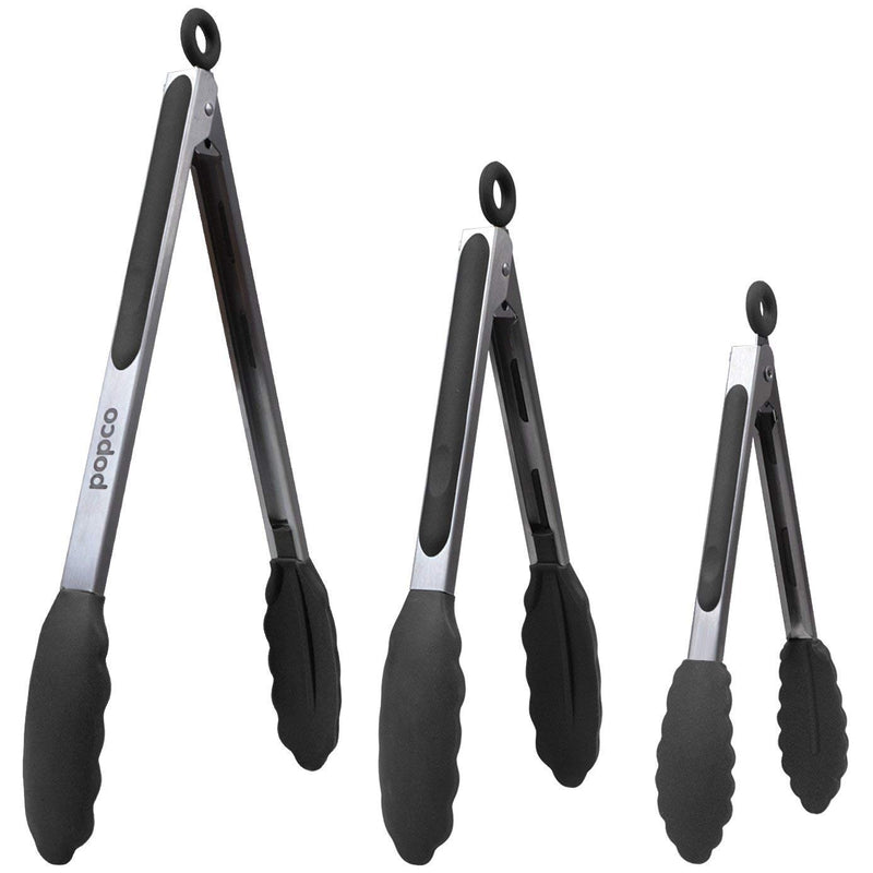 Silicone Tongs for Cooking and Grilling (3 Food Tongs x 7/9/12") Heavy Duty