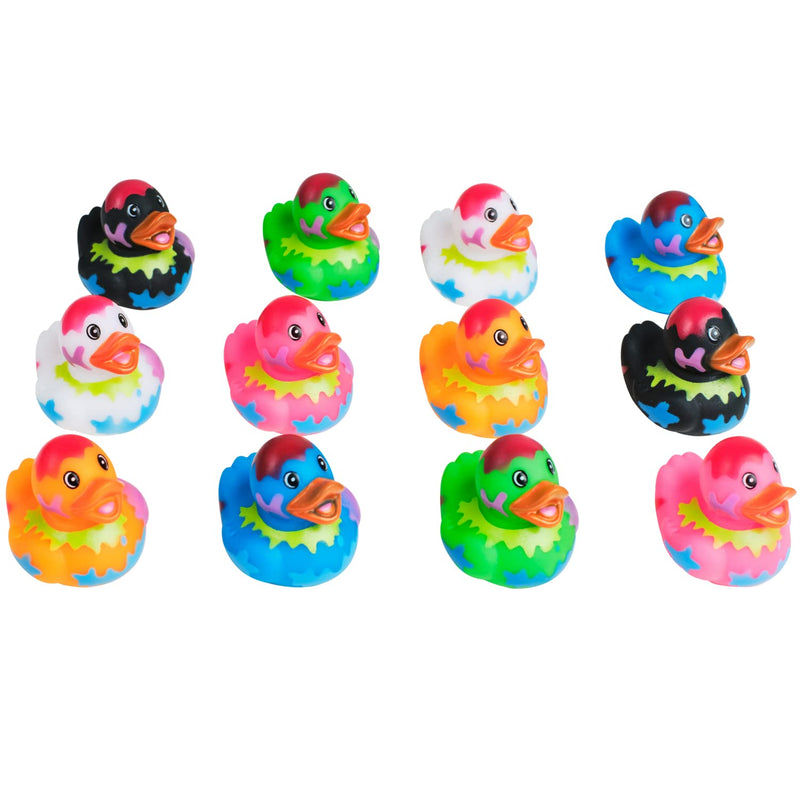 Assorted Rubber Ducks - 12 ducklings, 2" jeep ducks with splatter pattern