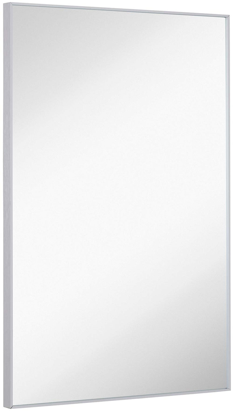 24x36 inch rectangular mirror with brushed silver metal frame and plain edge