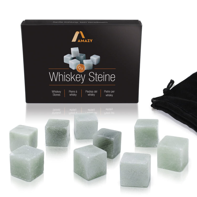 Whiskey stones (9 pieces) including velvet bag, reusable ice cubes made of natural