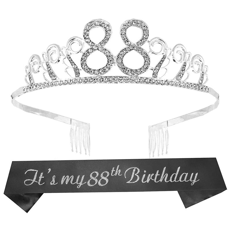 88th Birthday Sash and Tiara for Women - Fabulous Glitter Sash + Waves