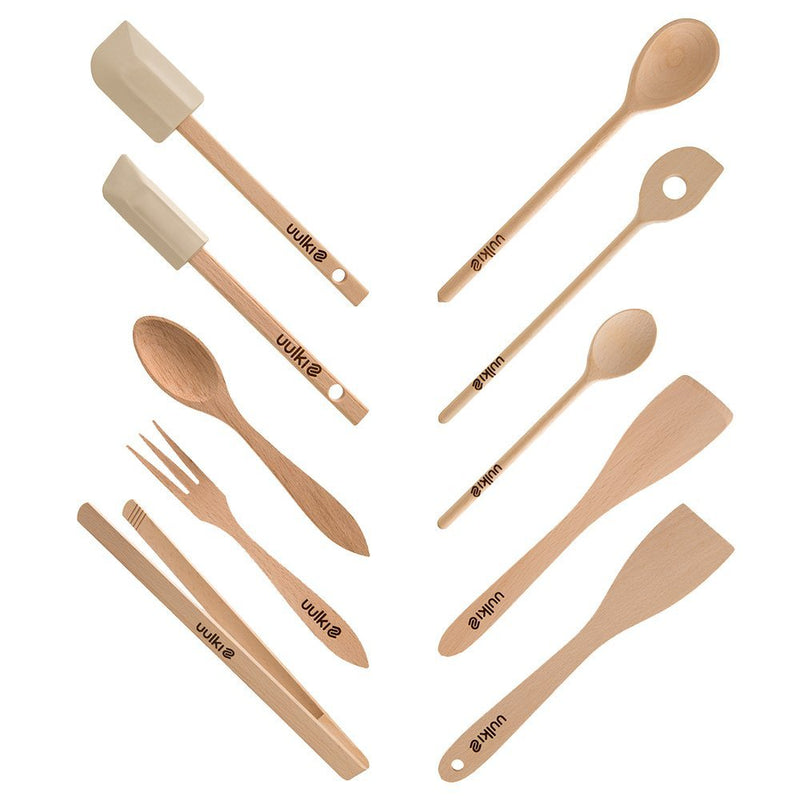 Wooden Cooking Utensils Kitchen Tool Set (10 Pieces) Beech Wood Spoon Spatula