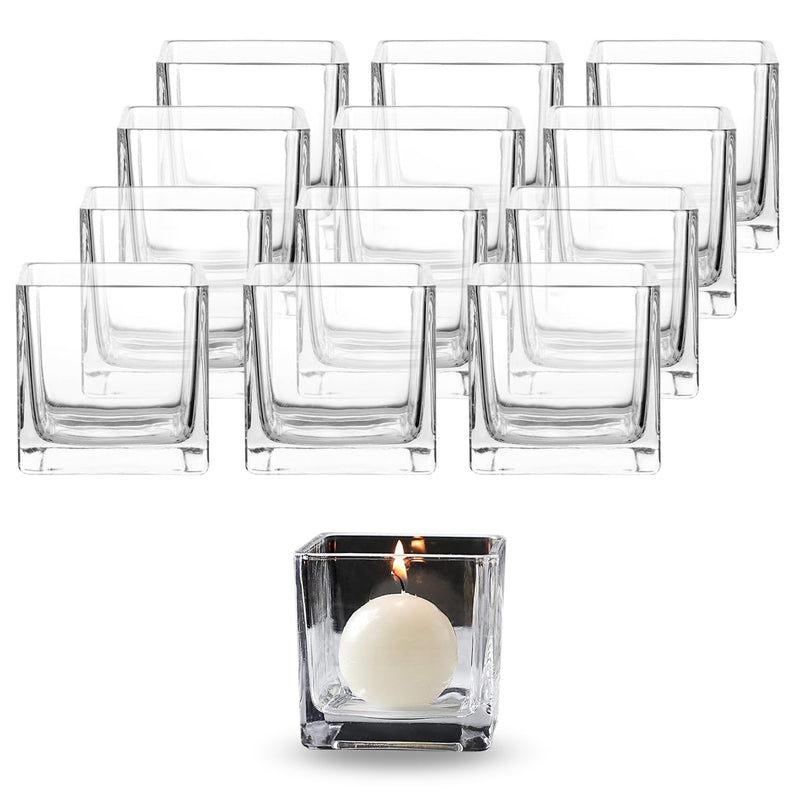 Small Centerpiece Vases - 3" Square Clear Glass Vases - Cube 12 Pack