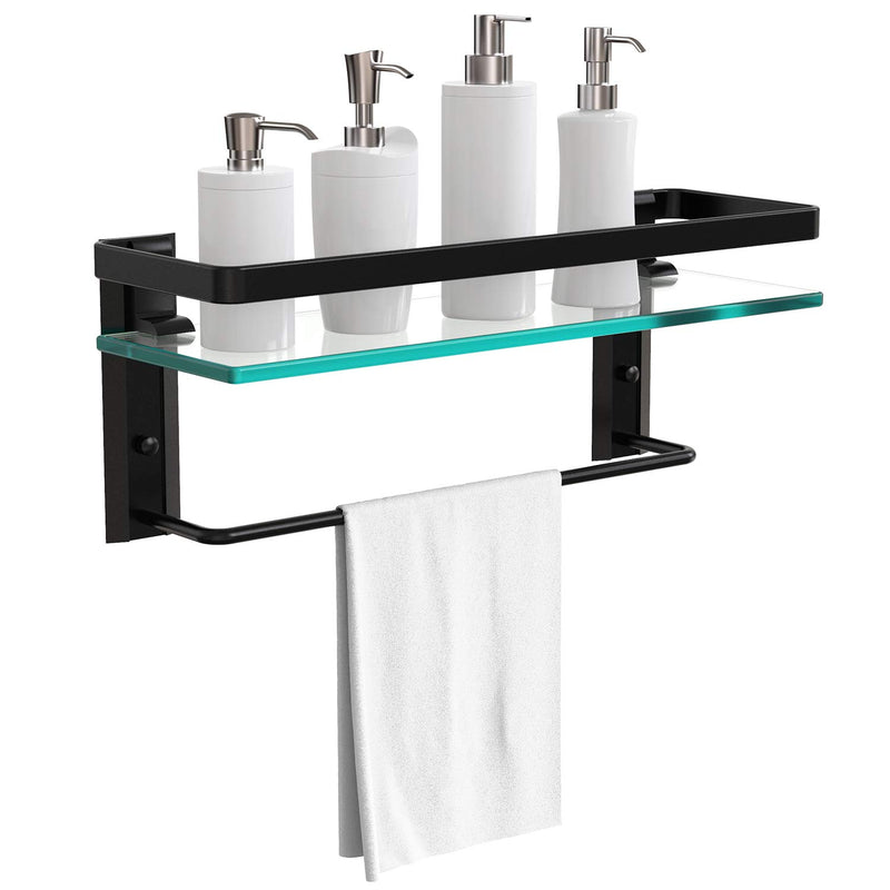 Tempered Glass Bathroom Shelf with Towel Rack Wall Mounted Shower Caddy 152