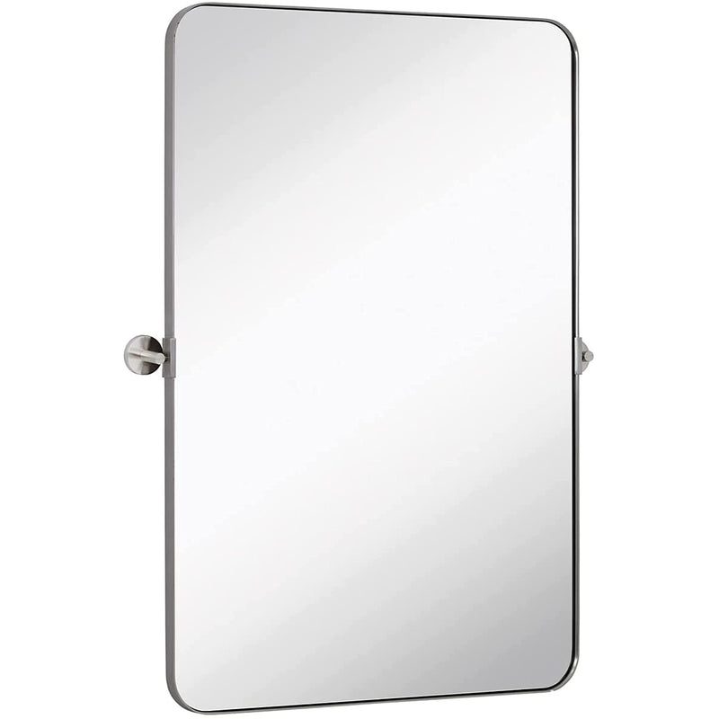 24 x 36 inch Brushed Silver Metal Frame Swivel Mirror for Bathroom