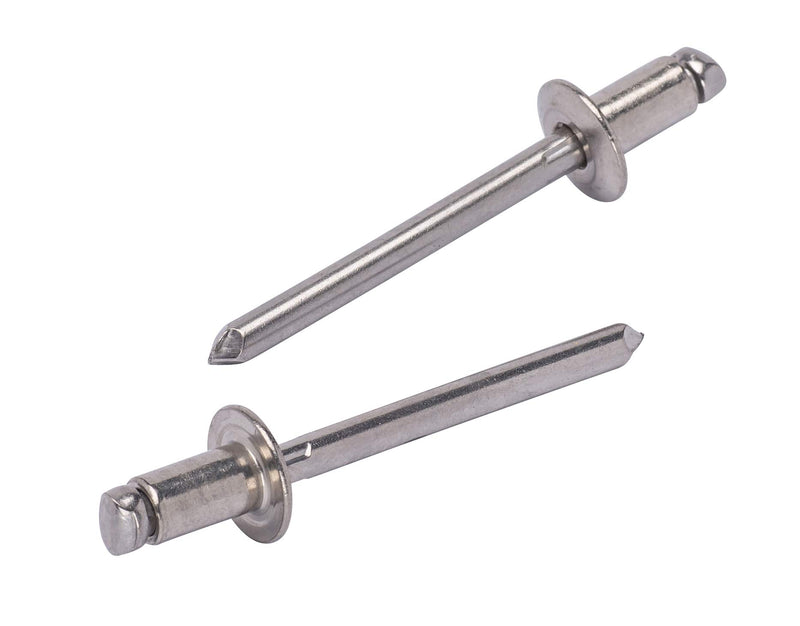 62 stainless rivets (100 pieces), 3/16" diameter, handle range (1/16" - 1/8"), all