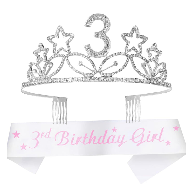 Girls 3rd Birthday Sash and Tiara - Fabulous Glitter Sash + Stars