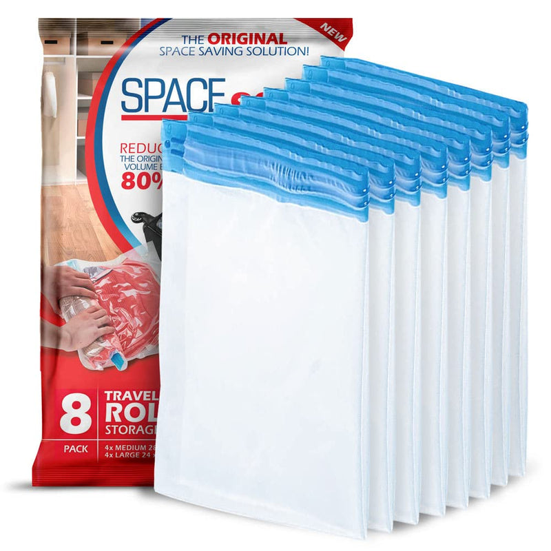 Roll-up travel storage bags with double zipper and triple seal turbo