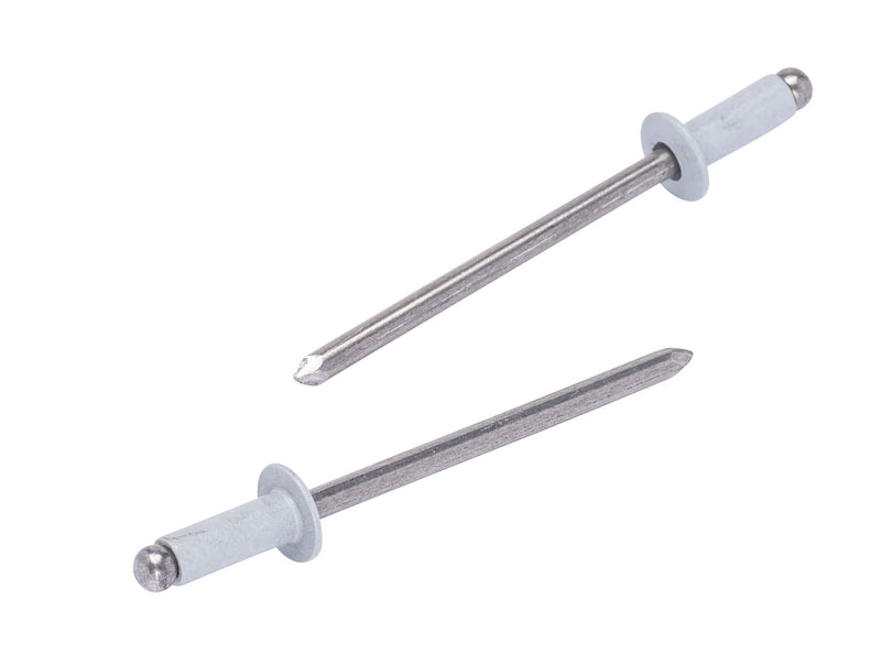 43 white alum coated aluminum rivets (100 pieces), 1/8" diameter, grip area (1/8").