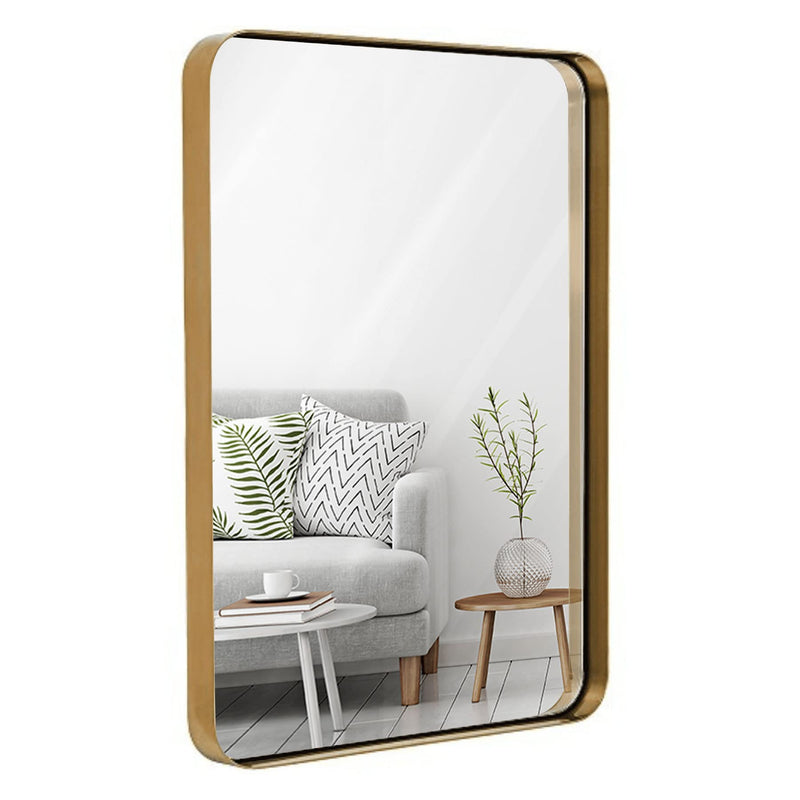 24x36 Inch Gold Frame Metal Brushed Rectangular Bathroom Mirror