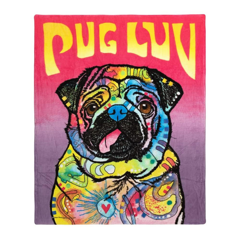 Colorful Pug Fleece Bed Blanket, 50" x 60" Dean Russo Pug Fleece Throw