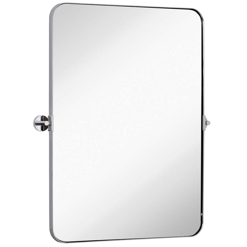 22 x 30 inch polished silver mirror with metal frame, swivel mirrors