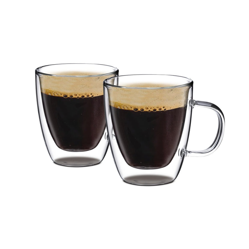 Double Wall Glass with Handle for Tea Coffee (8 Oz, Set of 2).