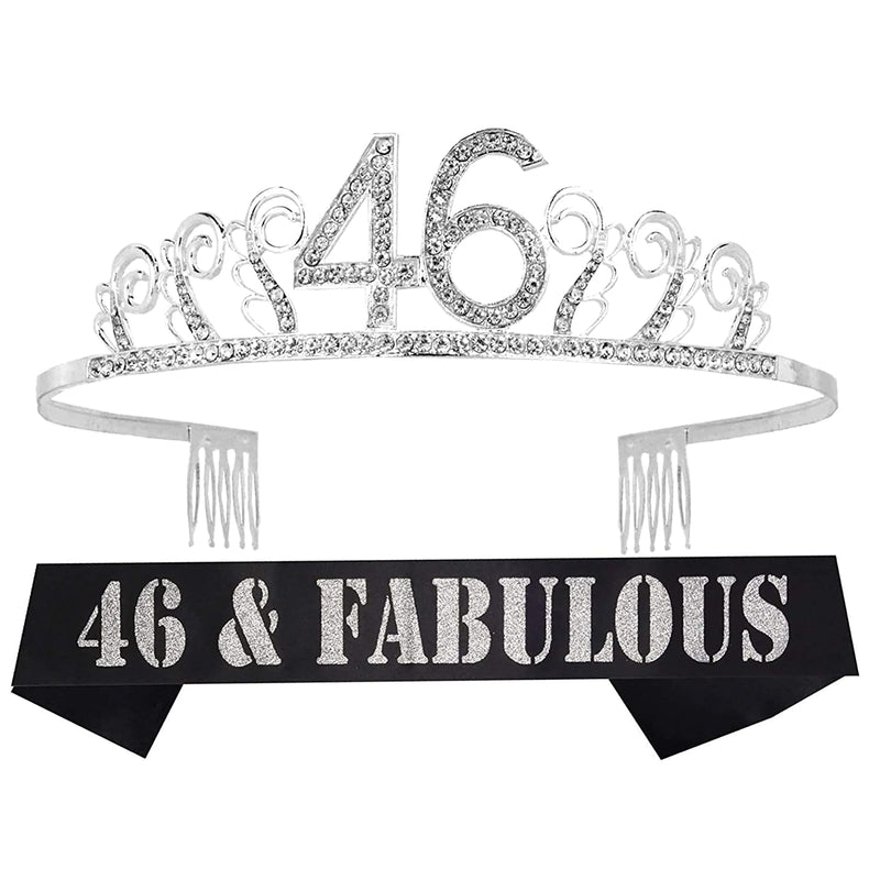 46th Birthday Sash and Tiara for Women - Fabulous Glitter Sash + Waves