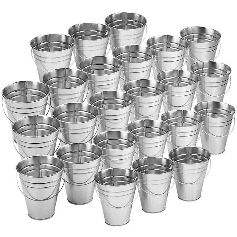 24 Pack Large Galvanized Metal Buckets with Handles - 5" x 45" Unique Goody