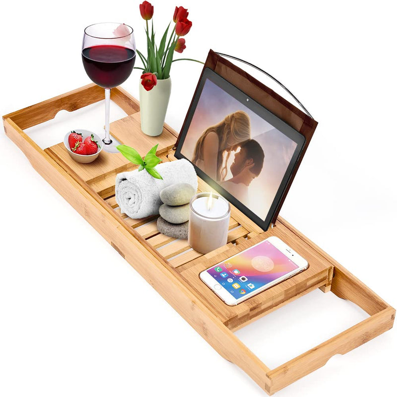 Bamboo Bath Tray - Expandable Bathroom Bath Table Tray with Reading Function