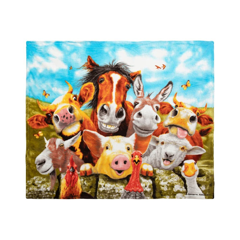 Cartoon Selfie Farm Animal Fleece Bed Blanket 50"x60" Farm Animal