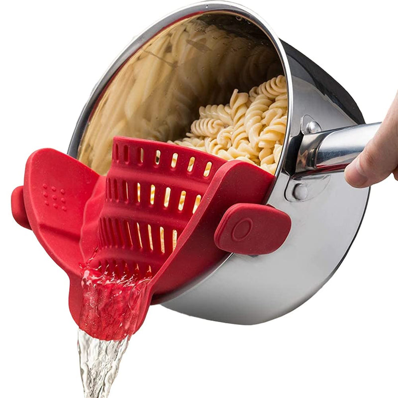 Snap N Strain Pot Strainer and Pasta Strainer - Adjustable Silicone Clip