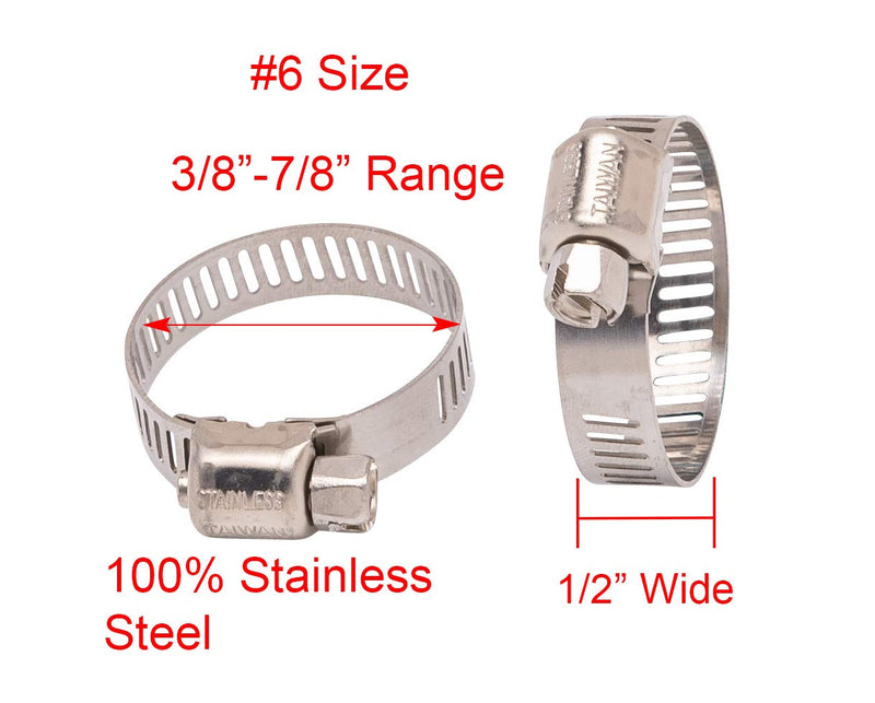 3/8" to 7/8" Diameter Stainless Steel Hose Clamp, 1/2" Wide Band, (