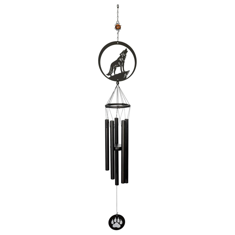 38" H Howling Wolf Outdoor Wind Chime, Unique Wildlife Wind Chime