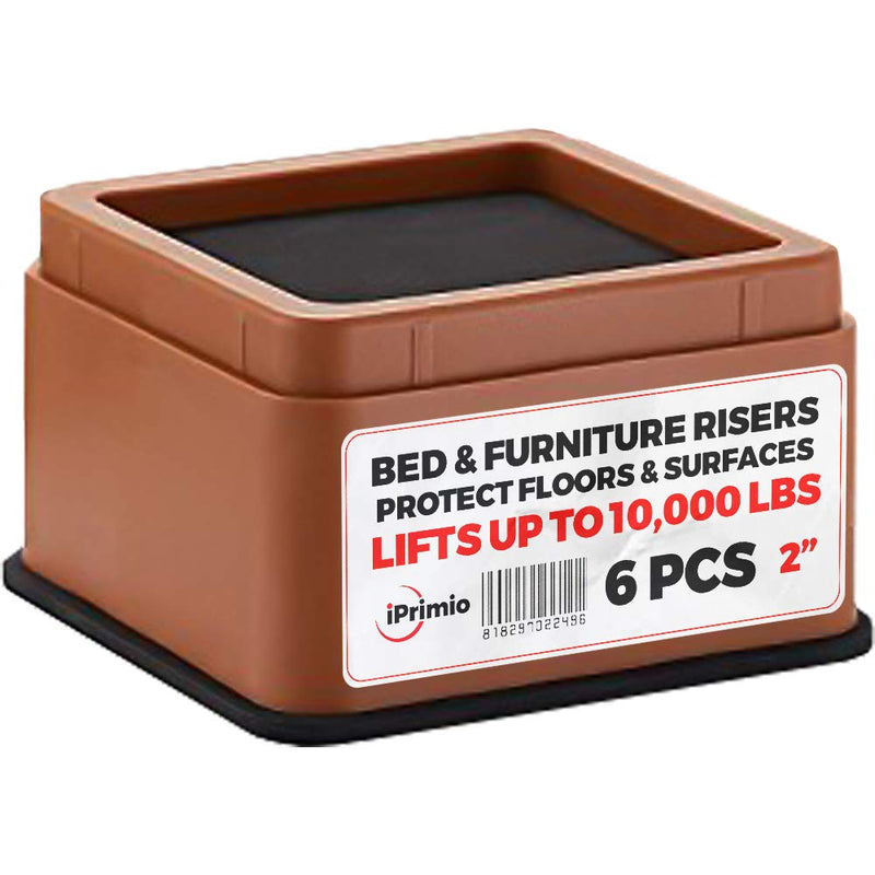 Bed Risers - Square 2" Lift Heavy Duty Pack of 6 Up to 10000lbs - Bed