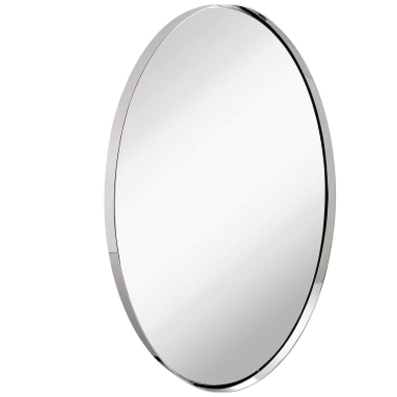 24" x 36" contemporary silver oval mirror with polished metal frame