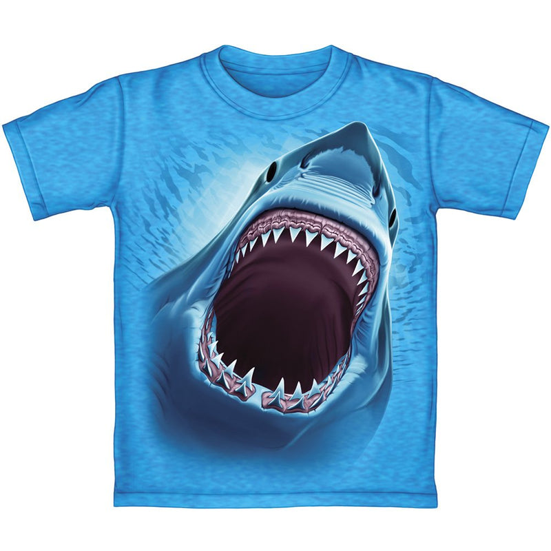 Turquoise mottled youth t-shirt “Great White Shark”.