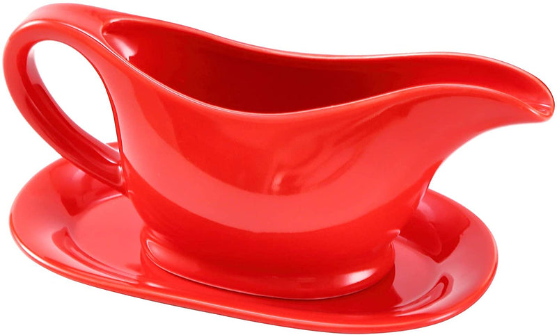 20oz Red Ceramic Gravy Boat with Tray, 20oz Large Farmhause Sauce Boat