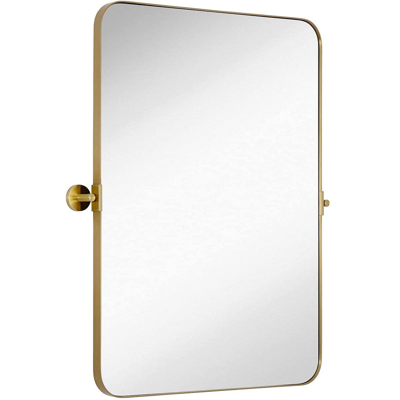 22 x 30 inch brushed gold metal frame mirror with rotating mirror for bathroom