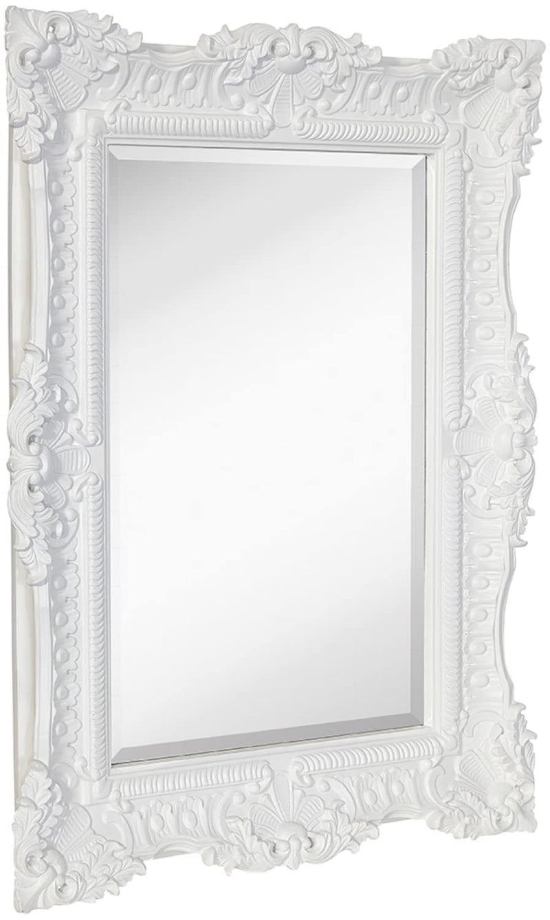 30 x 40 inch ornate matte white framed rectangular baroque mirror