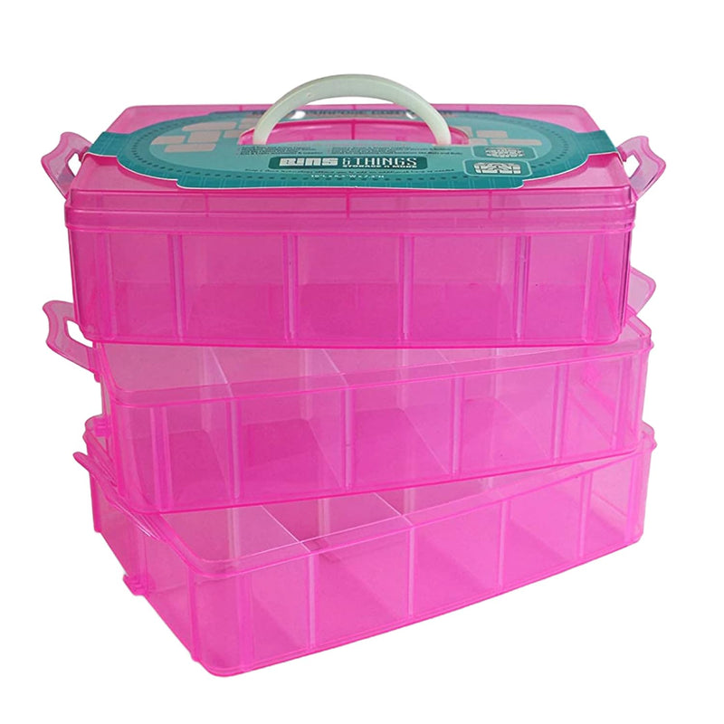 Pink 3 Tier Stackable Storage Container with Lid - 30 Adjustable